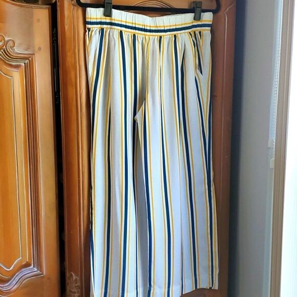 Jacket wide leg women's striped pants. Size medium with pockets, yellow and blue - Picture 1 of 7